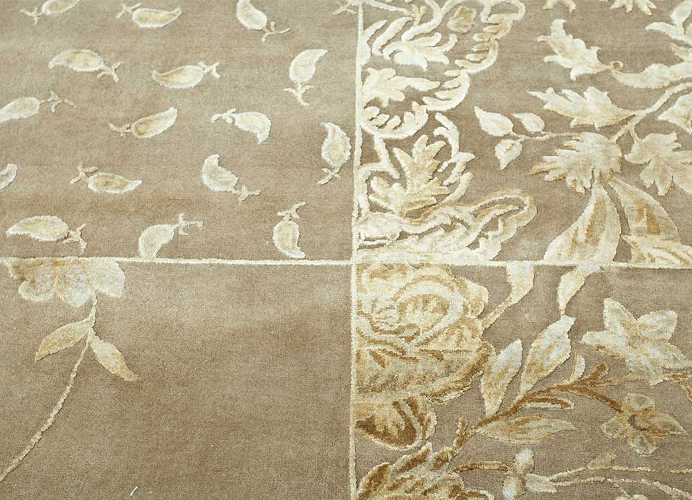 aurora beige and brown wool and silk Hand Knotted Rug - CloseUp