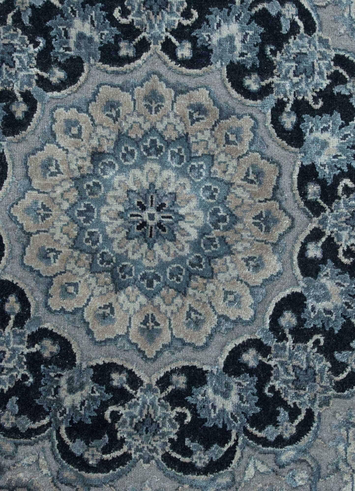 aurora blue wool and silk Hand Knotted Rug - CloseUp