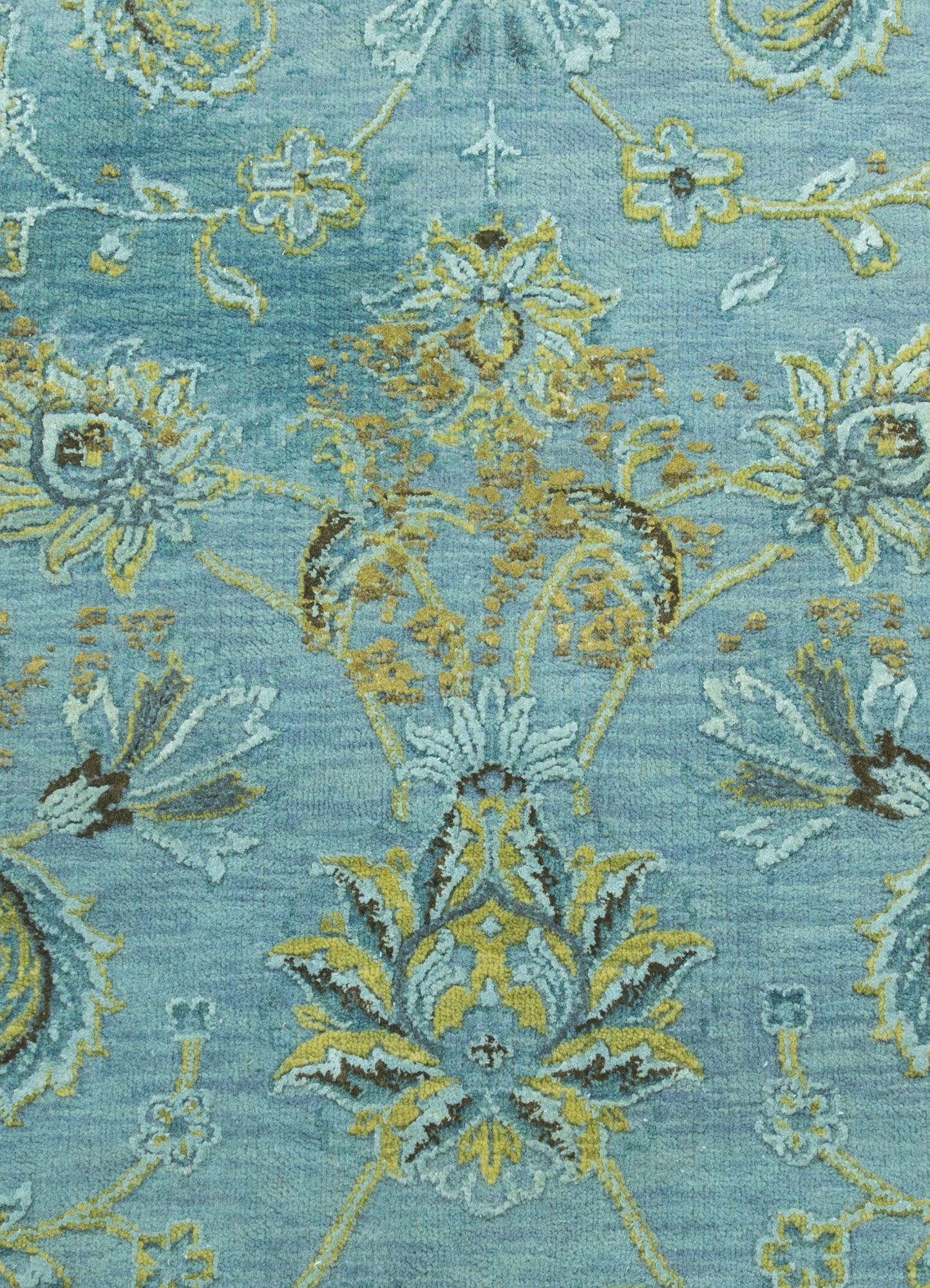 far east blue wool and silk Hand Knotted Rug - CloseUp