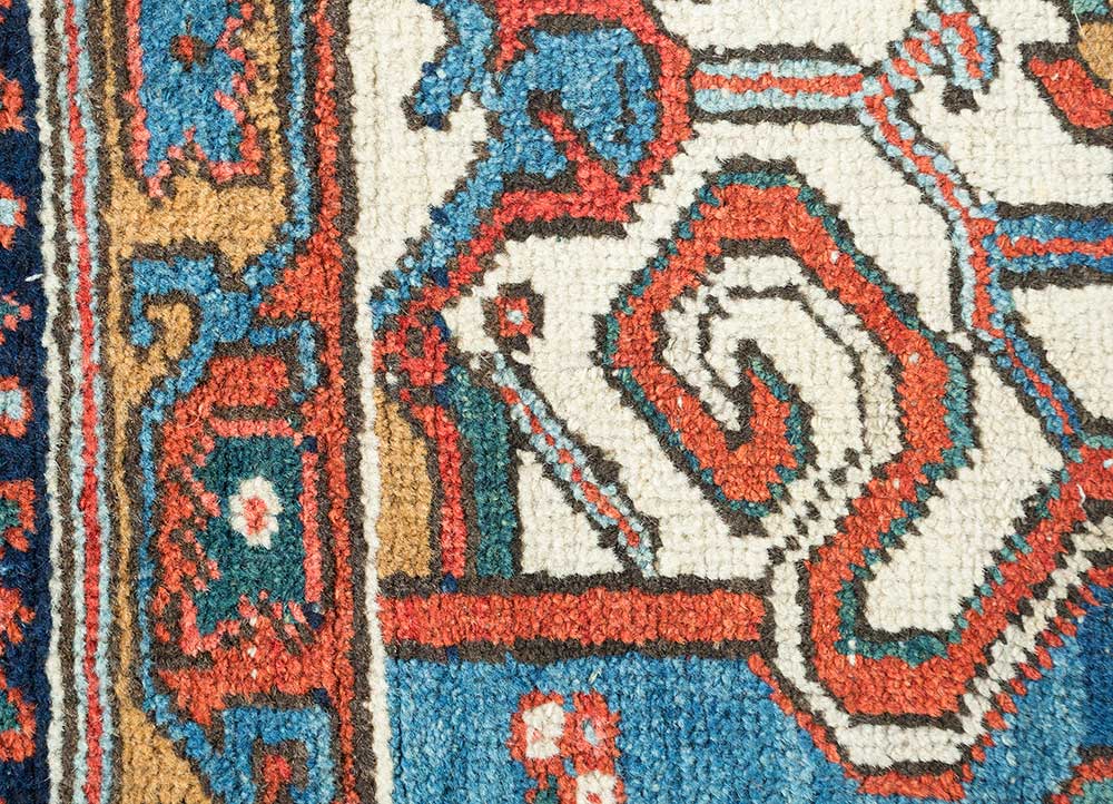 aalam red and orange wool Hand Knotted Rug - CloseUp