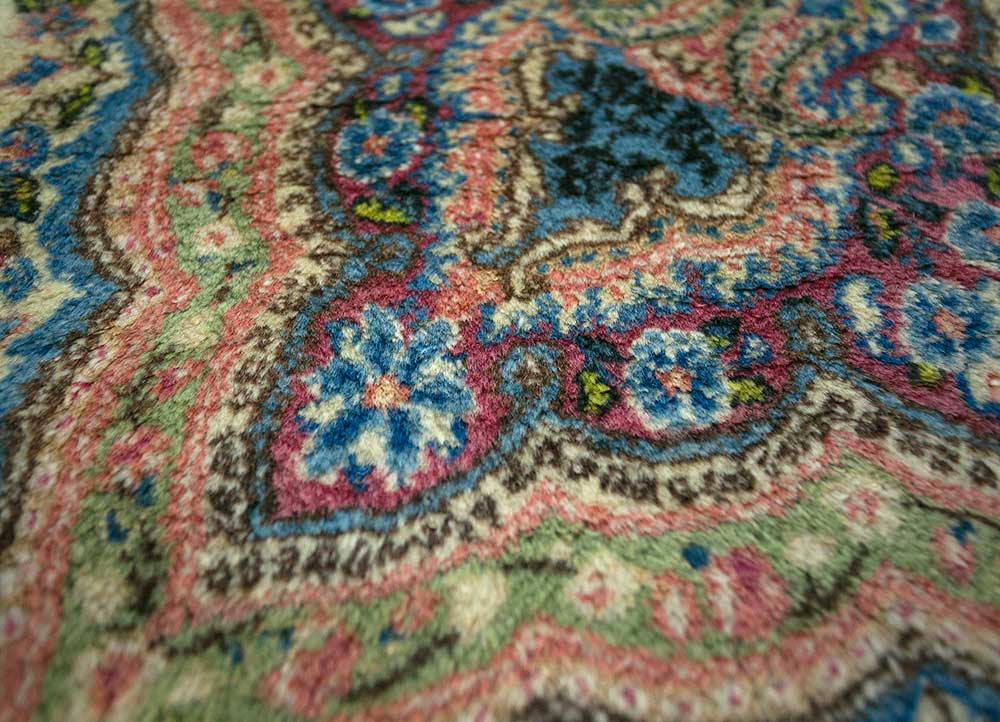 aalam pink and purple wool Hand Knotted Rug - CloseUp