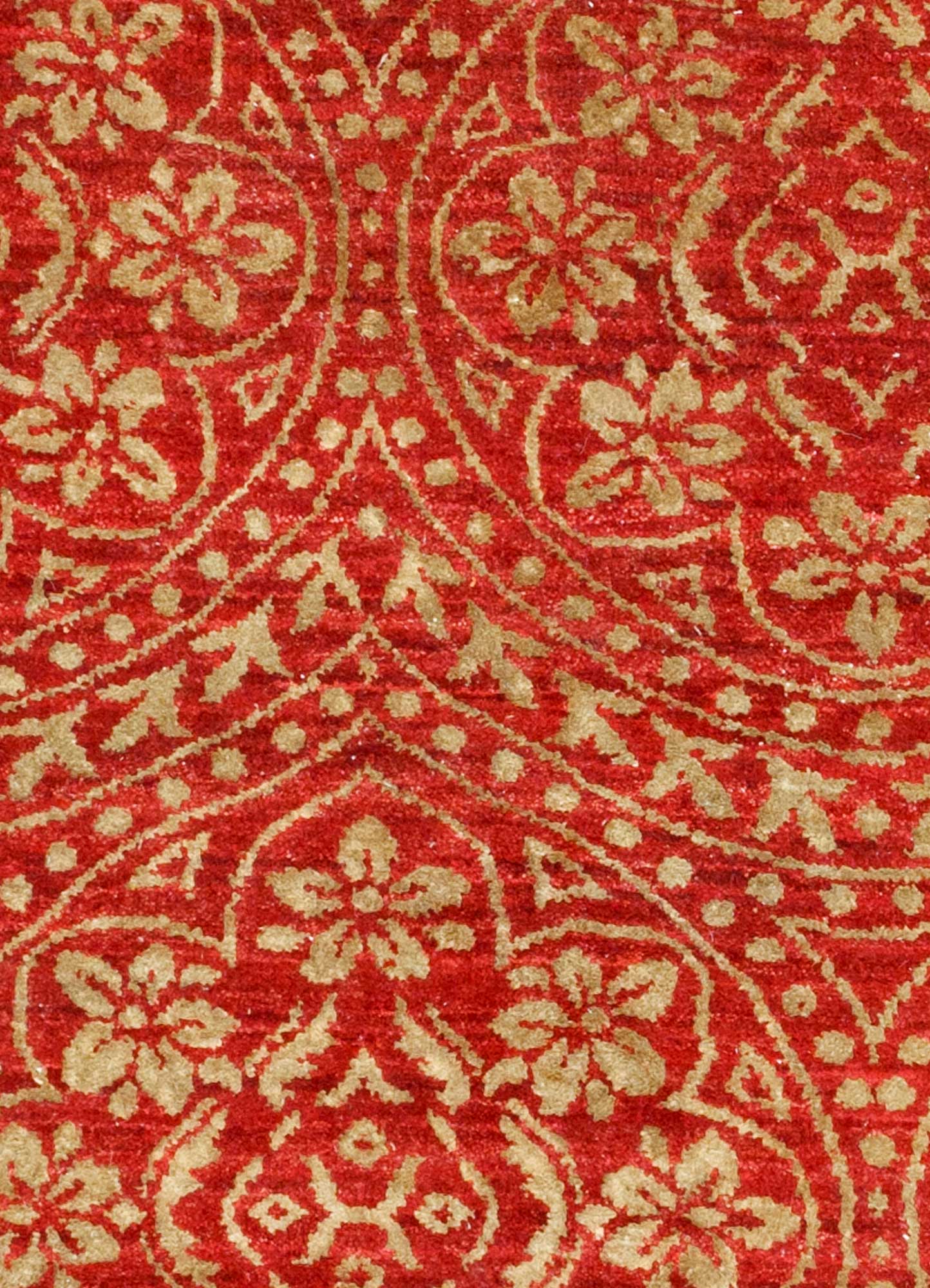 aurora red and orange wool and silk Hand Knotted Rug - CloseUp