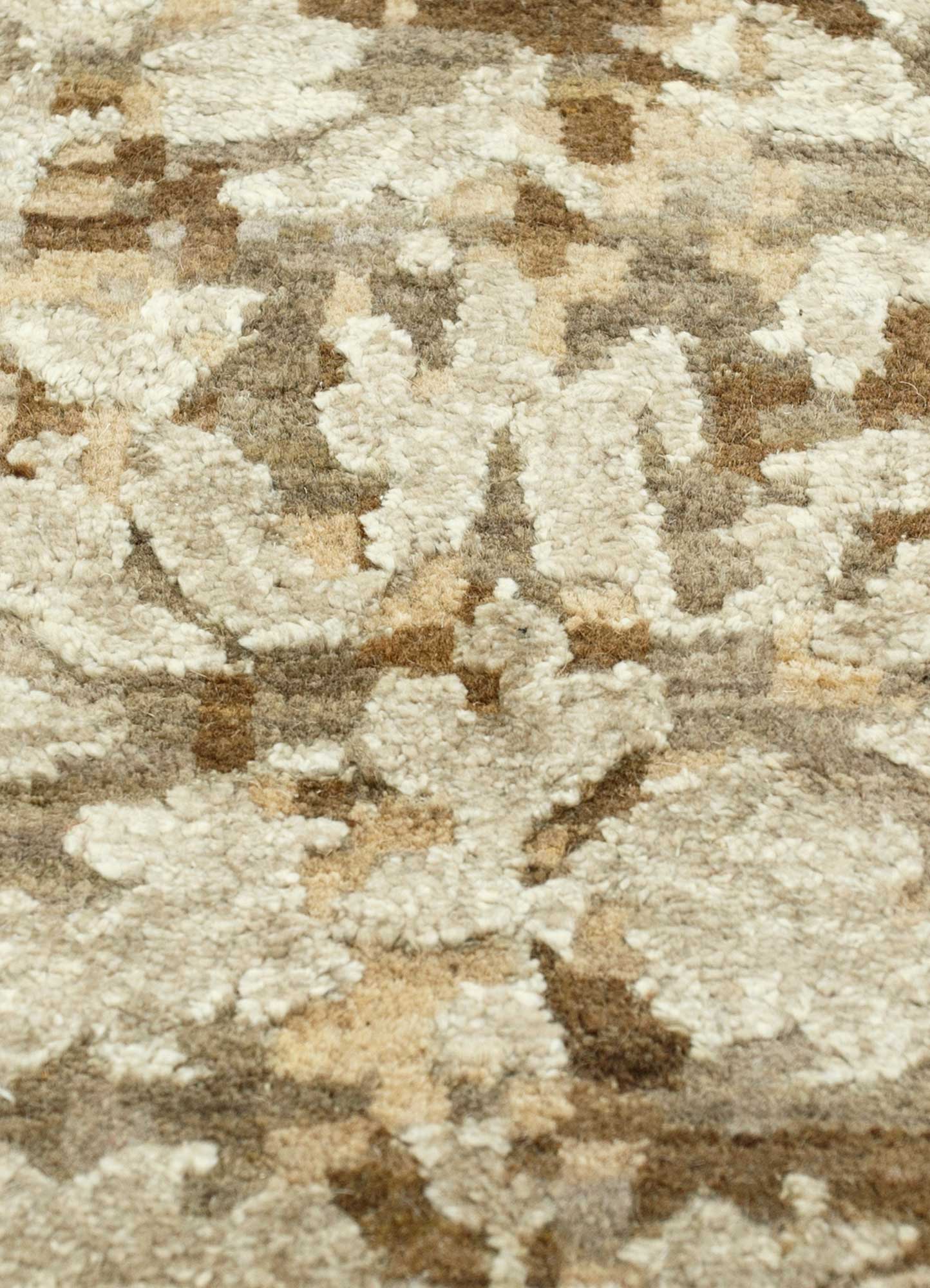 far east beige and brown wool and silk Hand Knotted Rug - CloseUp