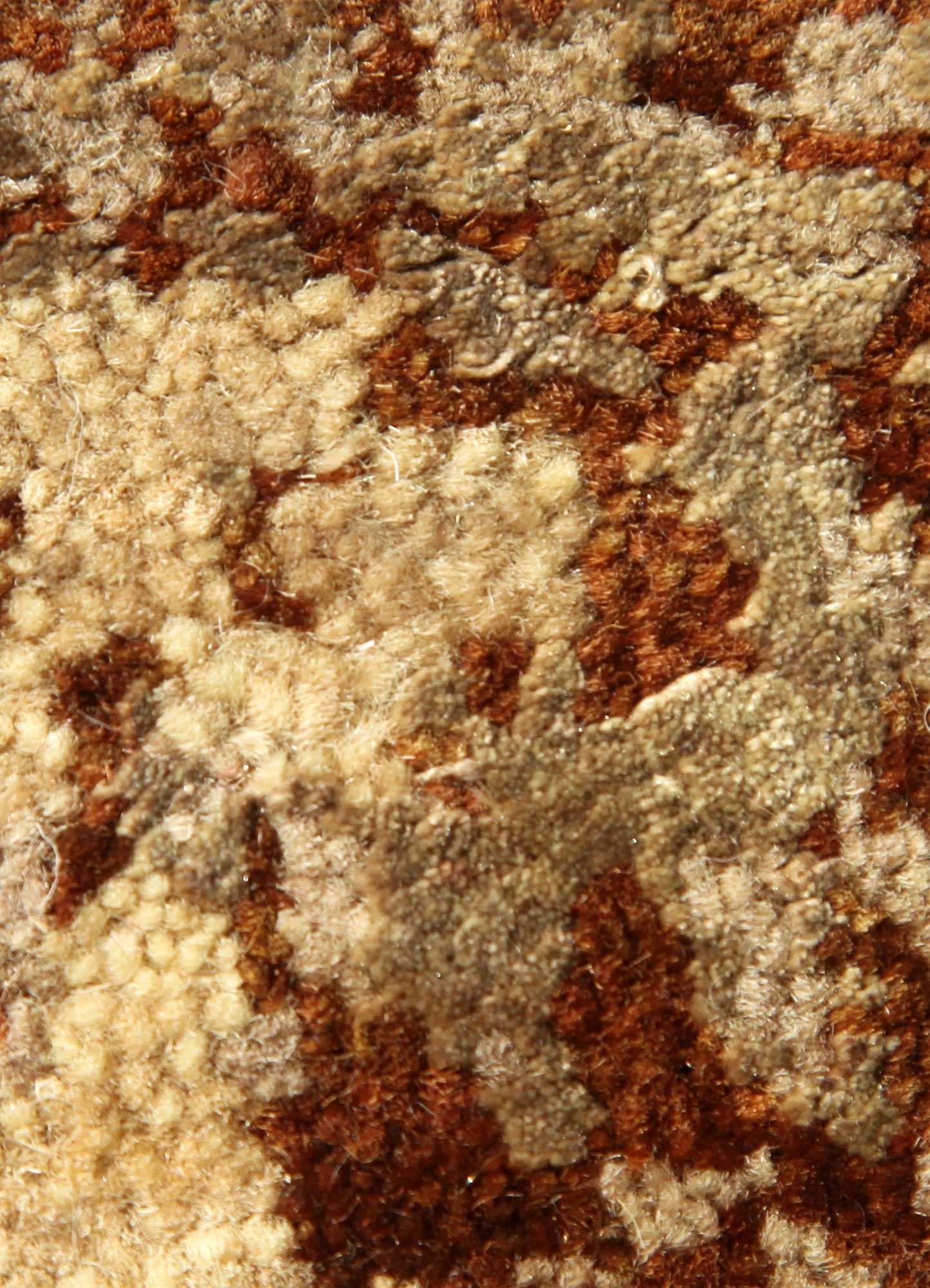 far east red and orange wool and silk Hand Knotted Rug - CloseUp