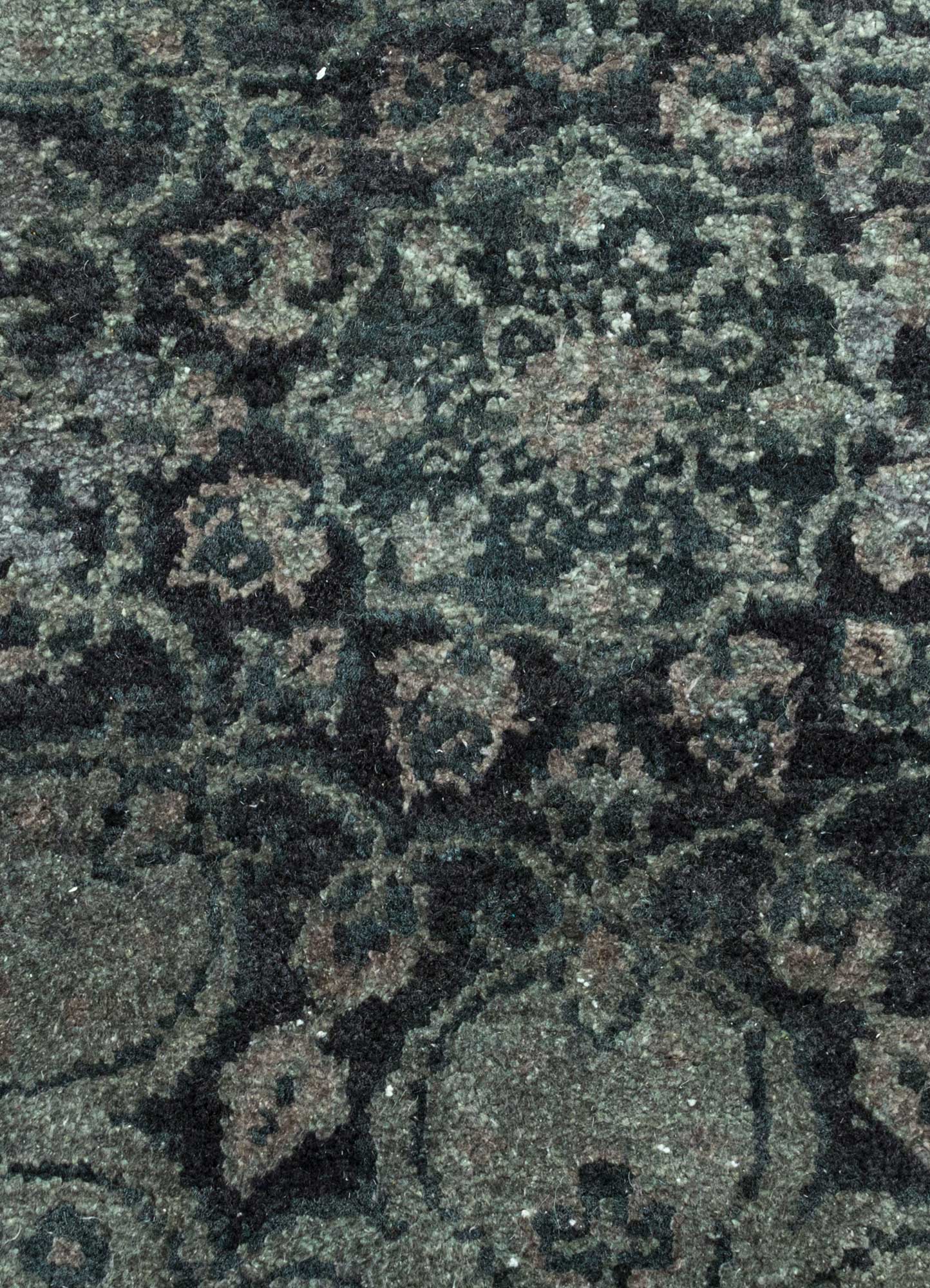 far east grey and black wool and silk Hand Knotted Rug - CloseUp