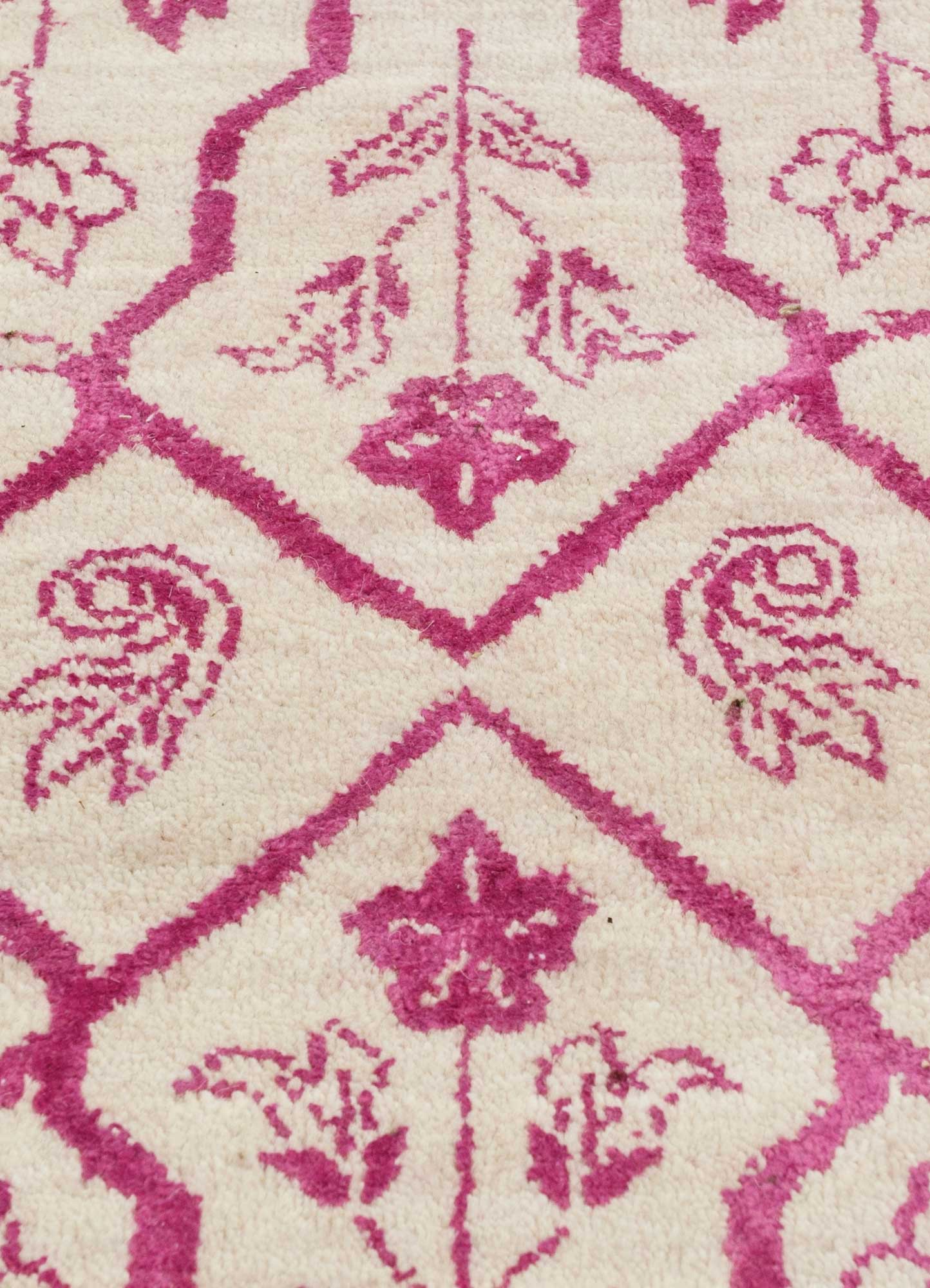 far east pink and purple wool and silk Hand Knotted Rug - CloseUp