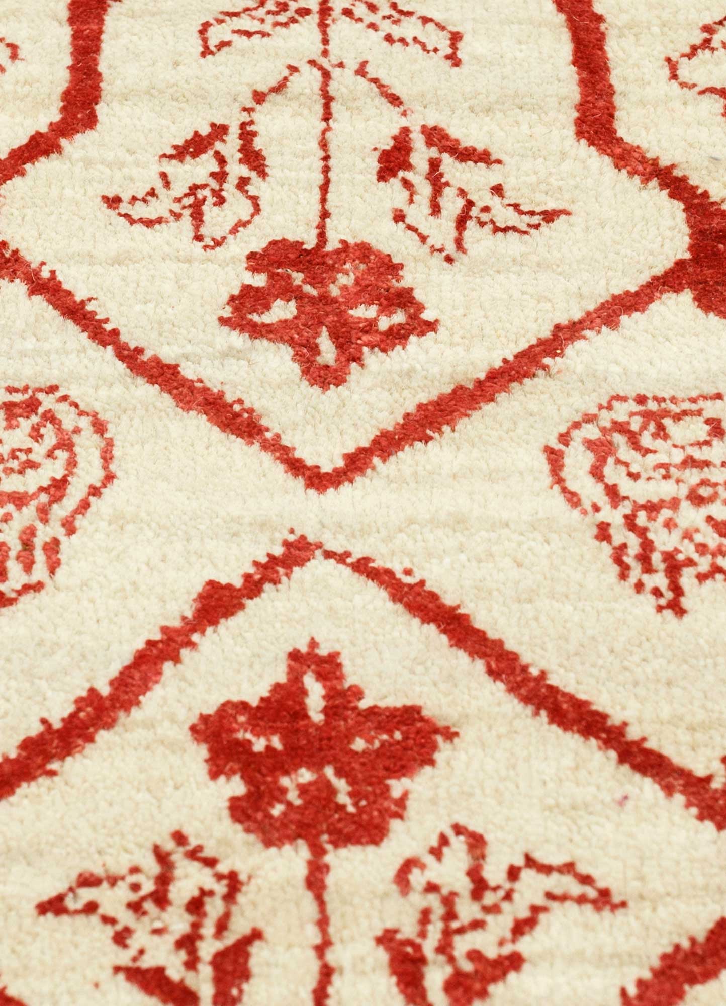 far east red and orange wool and silk Hand Knotted Rug - CloseUp