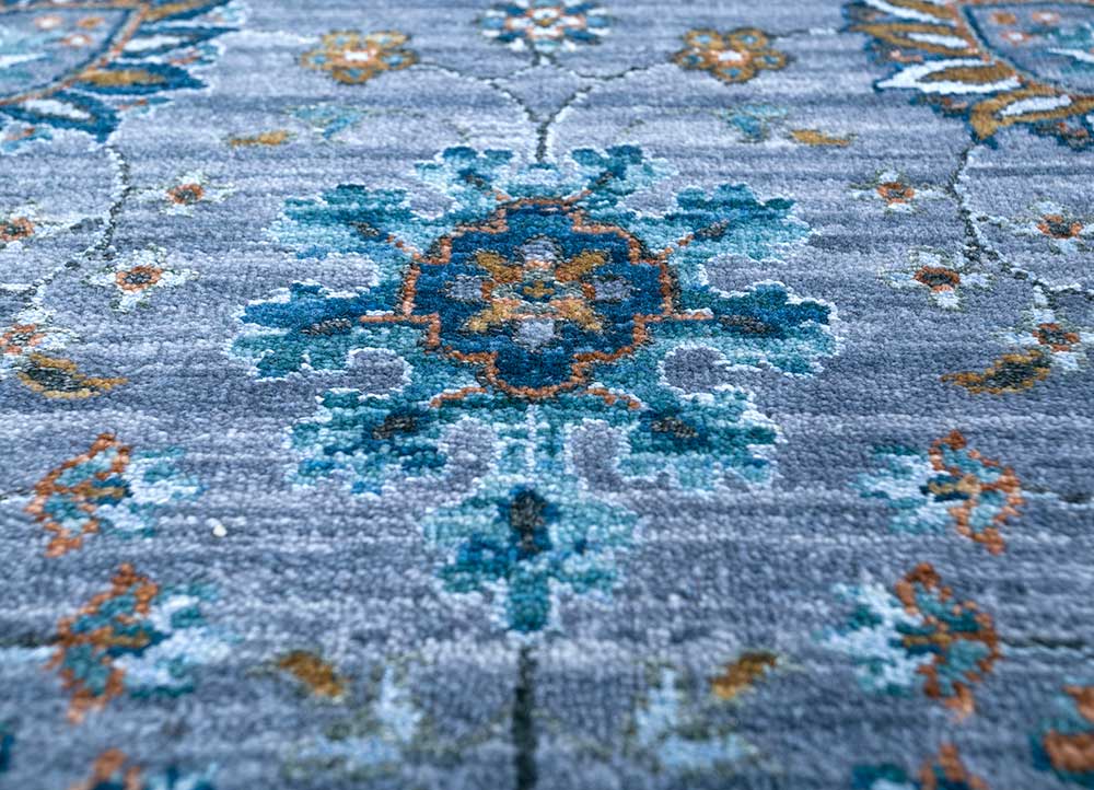 gulnar blue wool Hand Knotted Rug - CloseUp