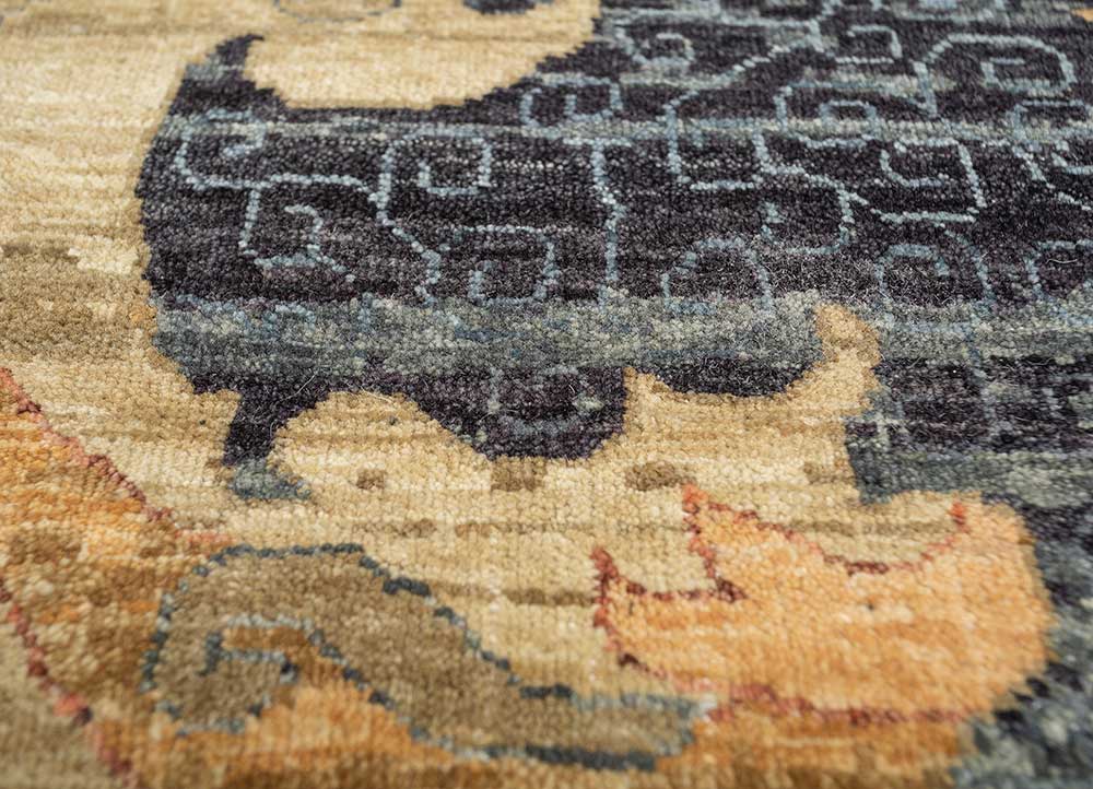 cyanna blue wool Hand Knotted Rug - CloseUp