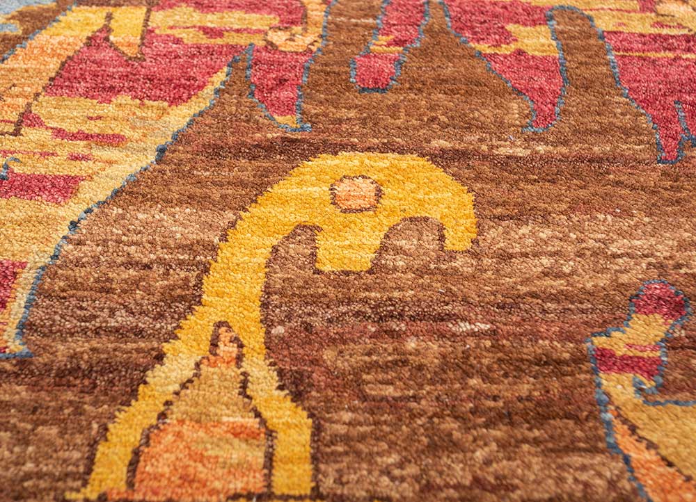 cyanna red and orange wool Hand Knotted Rug - CloseUp