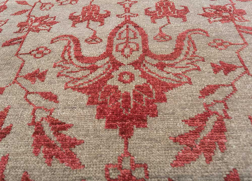 savana red and orange wool Hand Knotted Rug - CloseUp