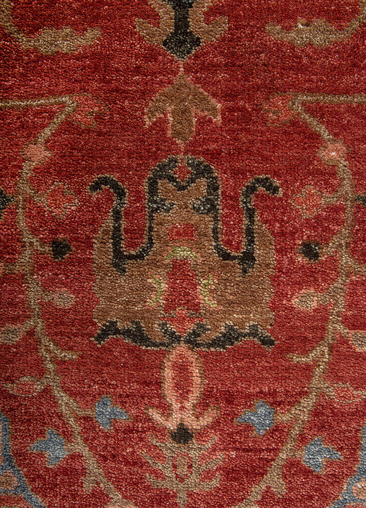 aprezo red and orange wool Hand Knotted Rug - CloseUp