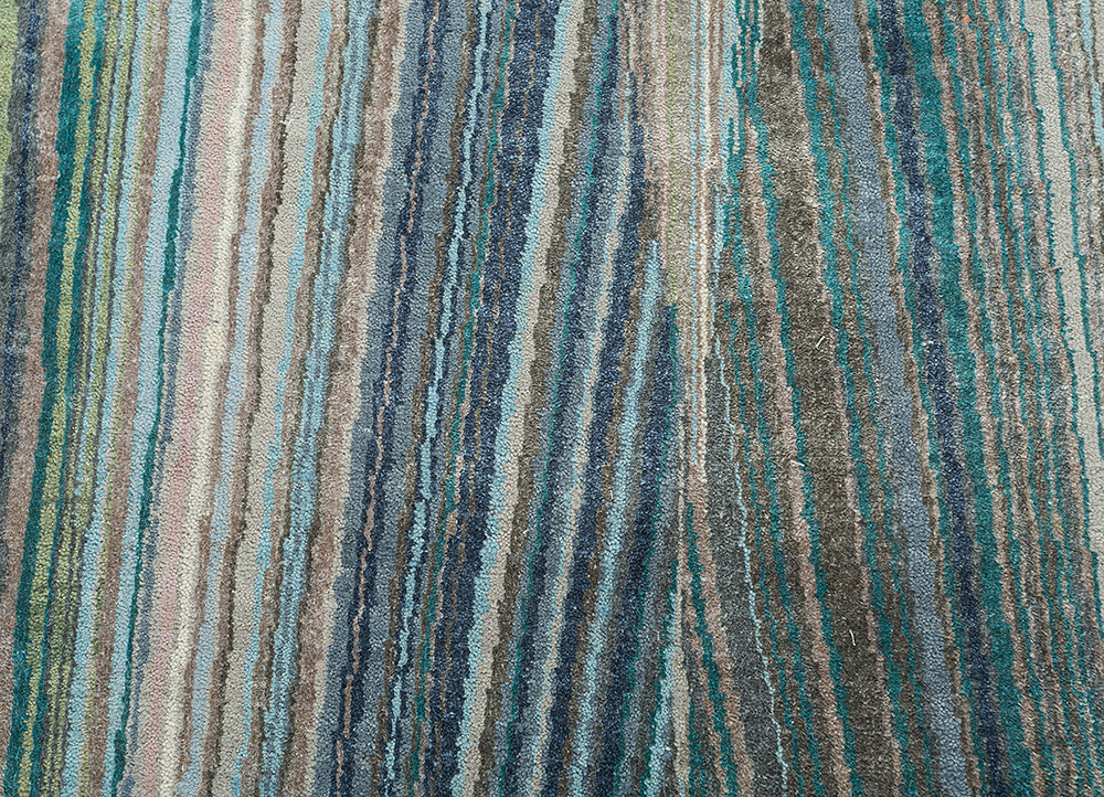 free verse by kavi blue wool and silk Hand Knotted Rug - CloseUp