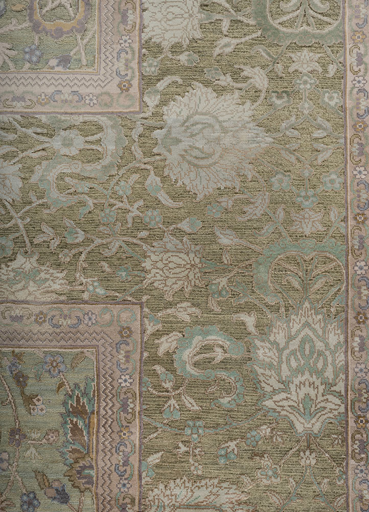 far east green wool and silk Hand Knotted Rug - CloseUp far east green wool and silk Hand Knotted Rug - CloseUp