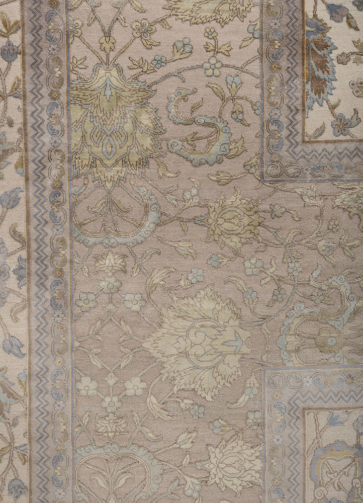 far east ivory wool and silk Hand Knotted Rug - CloseUp far east ivory wool and silk Hand Knotted Rug - CloseUp