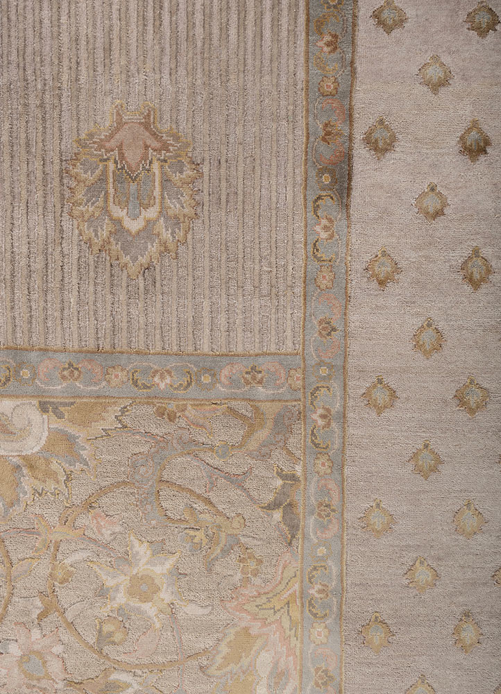 far east ivory wool and silk Hand Knotted Rug - CloseUp far east ivory wool and silk Hand Knotted Rug - CloseUp
