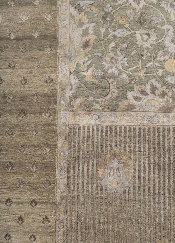 far east beige and brown wool and silk Hand Knotted Rug - CloseUp far east beige and brown wool and silk Hand Knotted Rug - CloseUp