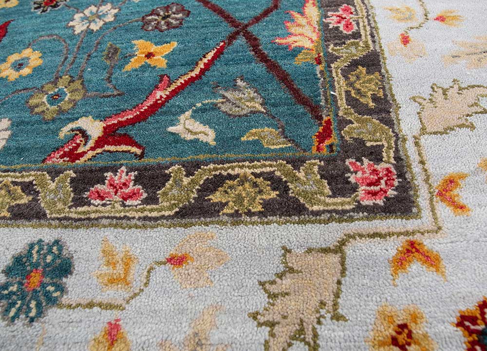 cyanna blue wool Hand Knotted Rug - CloseUp