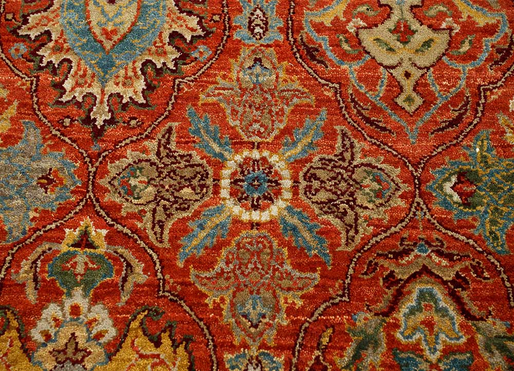 gulnar red and orange wool Hand Knotted Rug - CloseUp gulnar red and orange wool Hand Knotted Rug - CloseUp