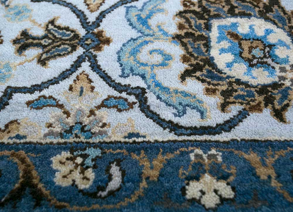 gulnar blue wool Hand Knotted Rug - CloseUp