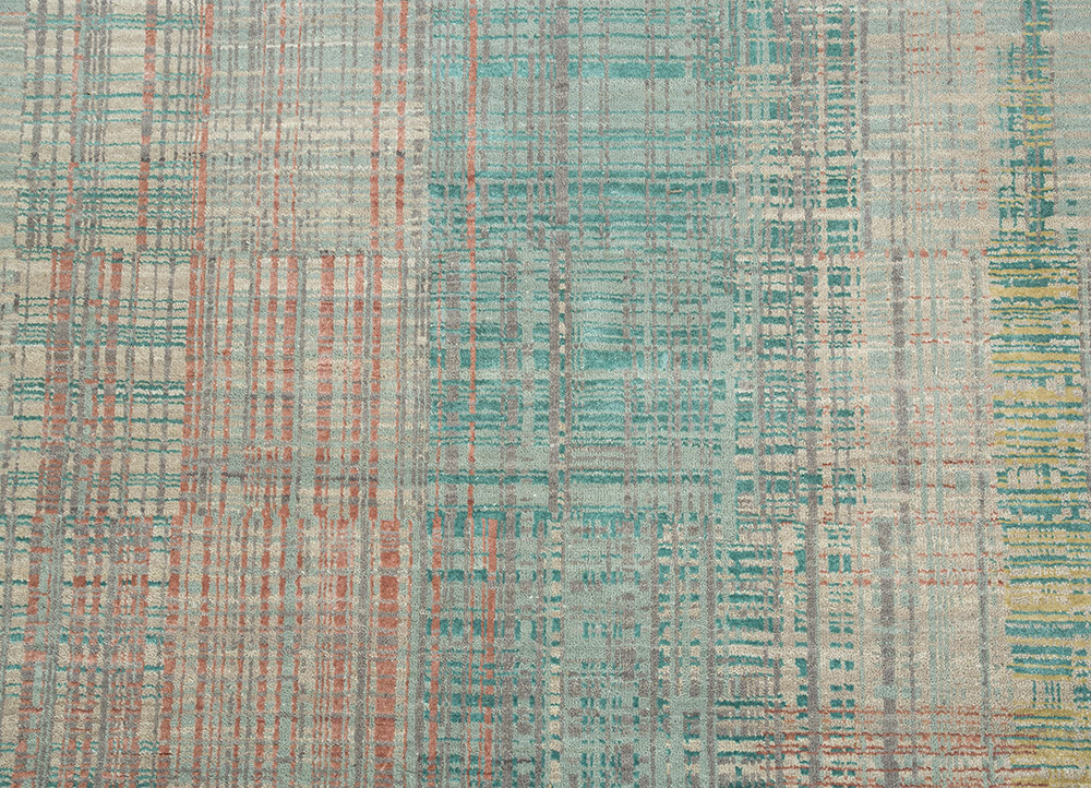 unstring by kavi green wool and bamboo silk Hand Knotted Rug - CloseUp