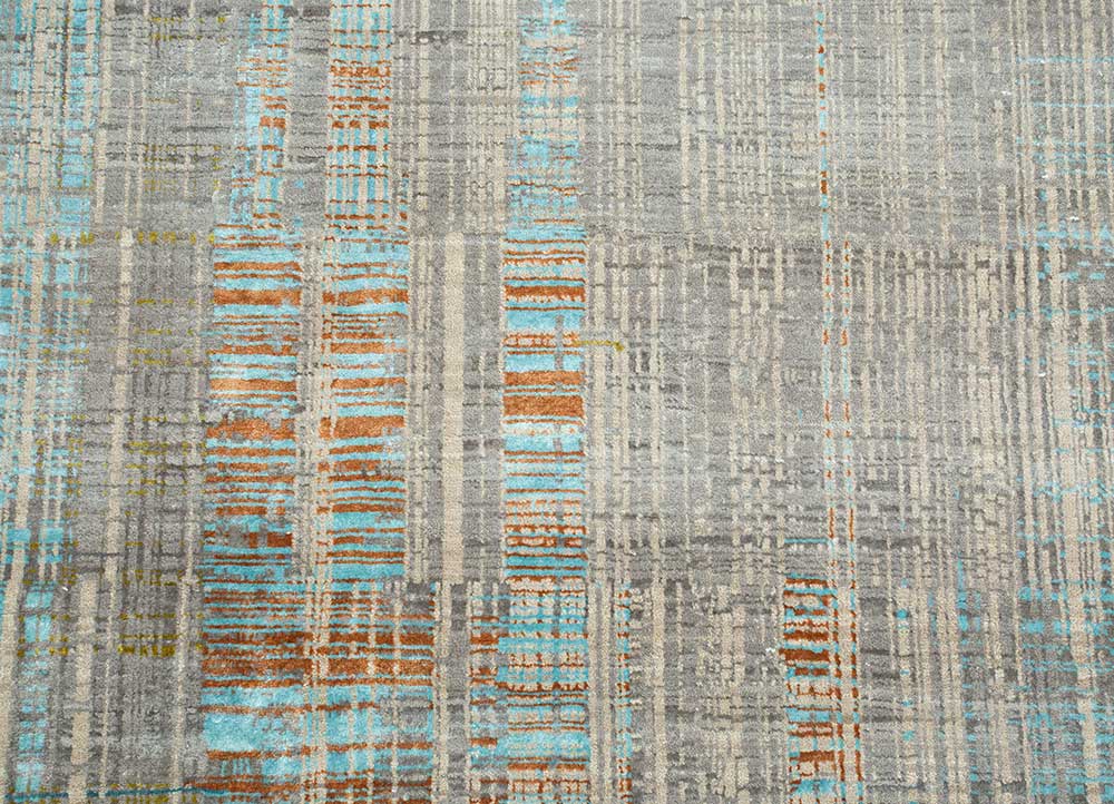 unstring by kavi grey and black wool and bamboo silk Hand Knotted Rug - CloseUp