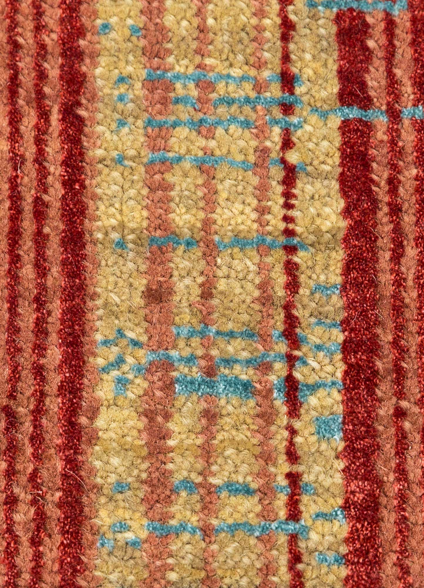 unstring by kavi red and orange wool and bamboo silk Hand Knotted Rug - CloseUp