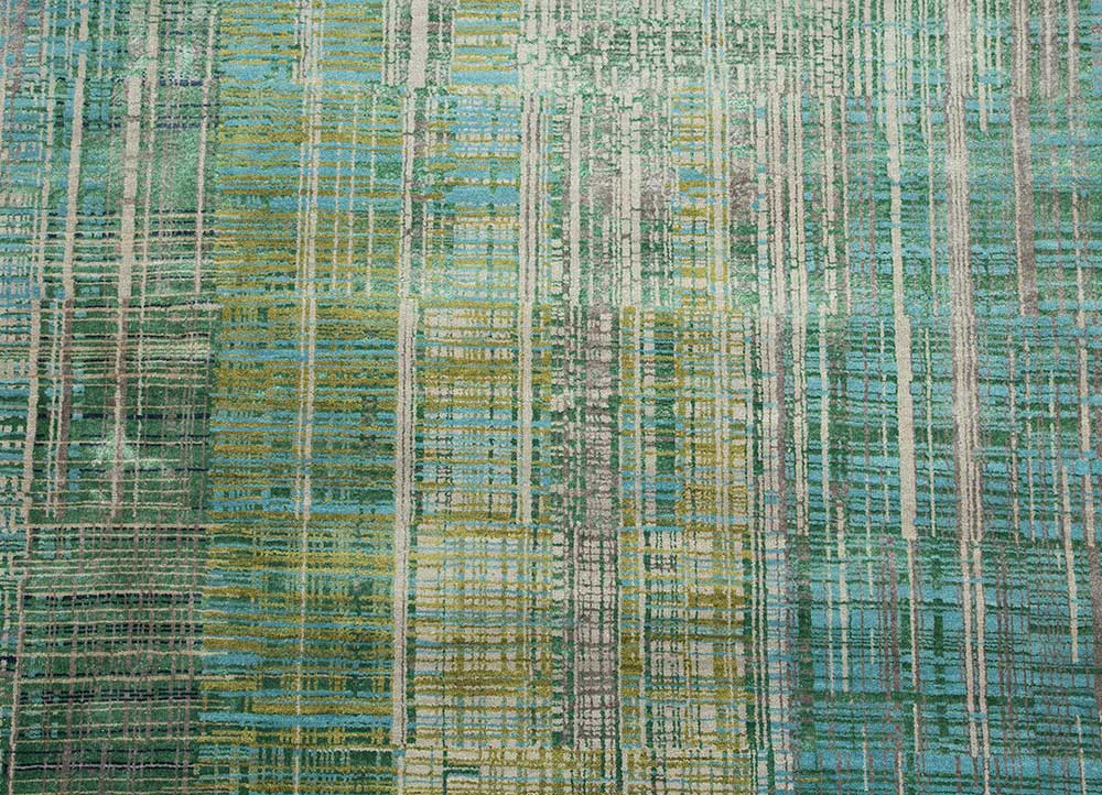 unstring by kavi blue wool and bamboo silk Hand Knotted Rug - CloseUp