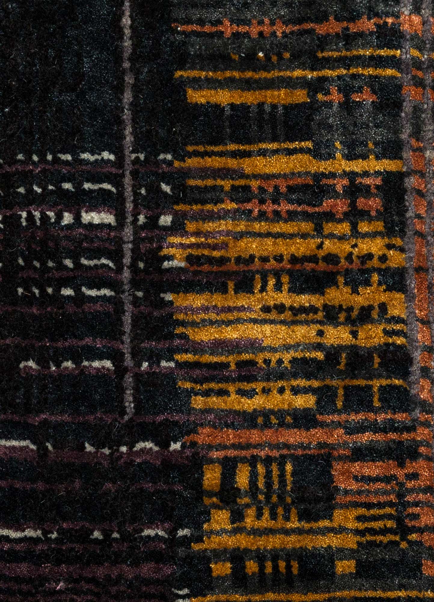 unstring by kavi grey and black wool and bamboo silk Hand Knotted Rug - CloseUp