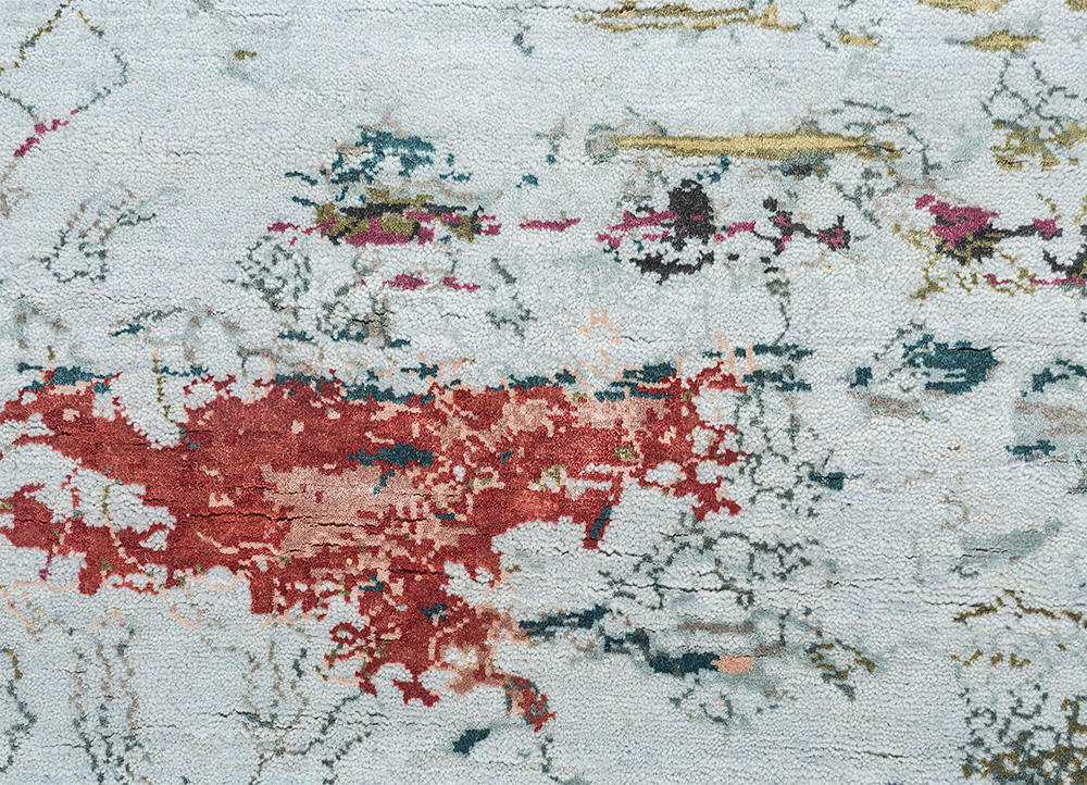 unstring by kavi blue wool and bamboo silk Hand Knotted Rug - CloseUp