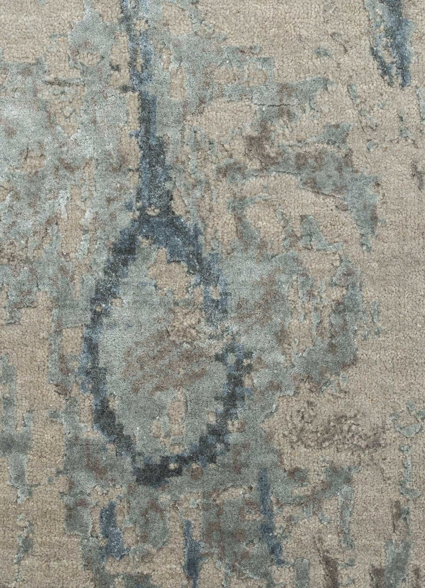 unstring by kavi grey and black wool and bamboo silk Hand Knotted Rug - CloseUp