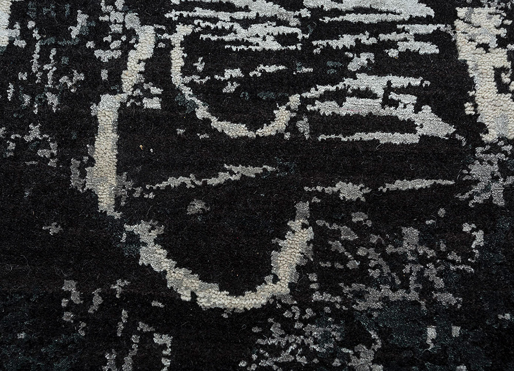 unstring by kavi grey and black wool and bamboo silk Hand Knotted Rug - CloseUp