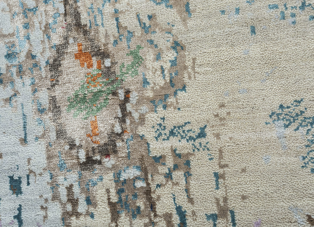 unstring by kavi ivory wool and bamboo silk Hand Knotted Rug - CloseUp