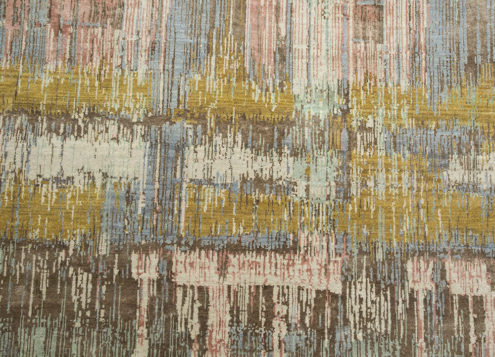 unstring by kavi beige and brown wool and bamboo silk Hand Knotted Rug - CloseUp