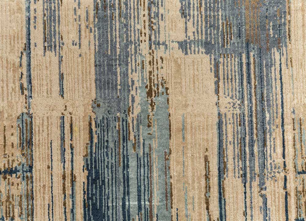 unstring by kavi beige and brown wool and bamboo silk Hand Knotted Rug - CloseUp