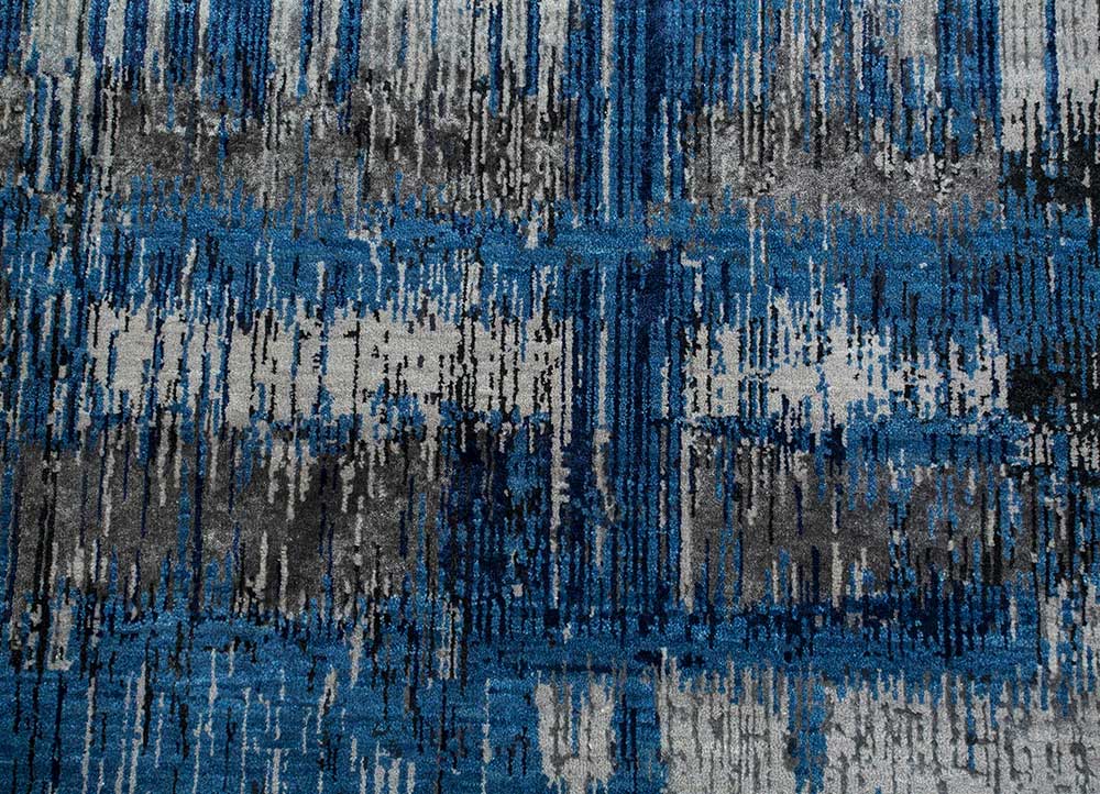 unstring by kavi blue wool and bamboo silk Hand Knotted Rug - CloseUp