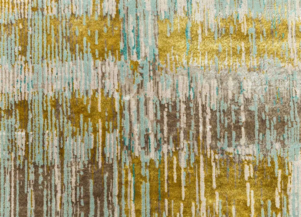 unstring by kavi green wool and bamboo silk Hand Knotted Rug - CloseUp