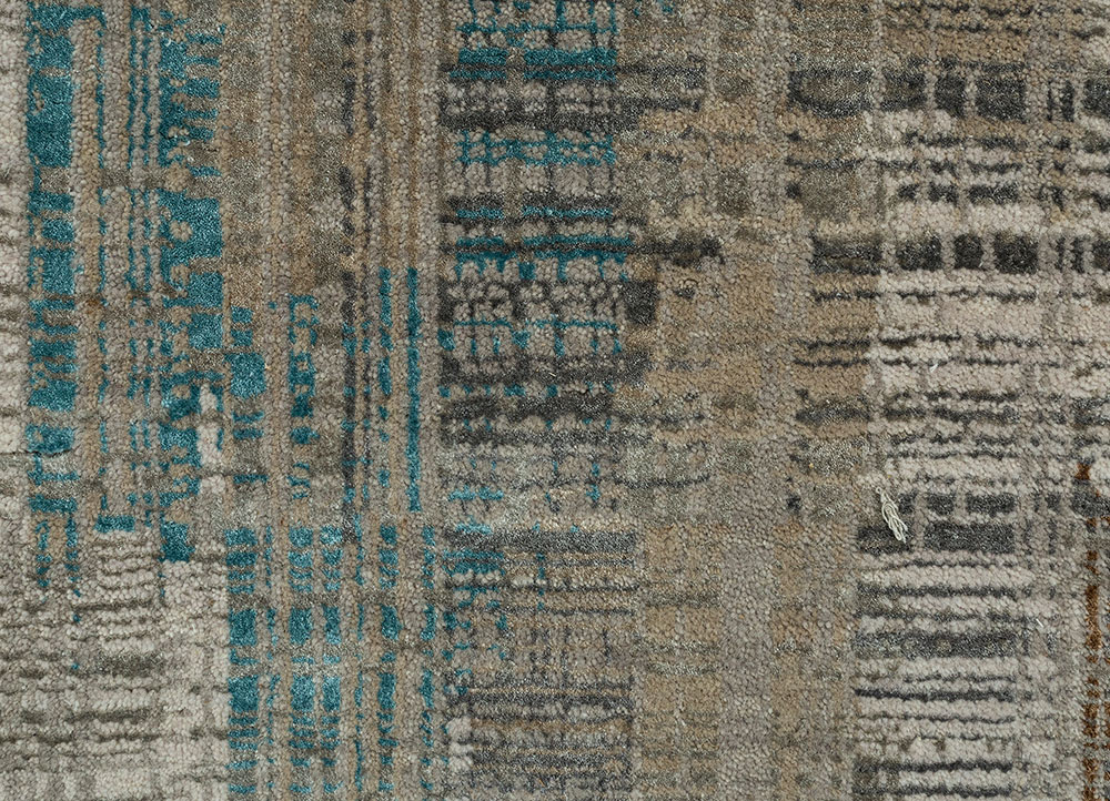 unstring by kavi beige and brown wool and bamboo silk Hand Knotted Rug - CloseUp