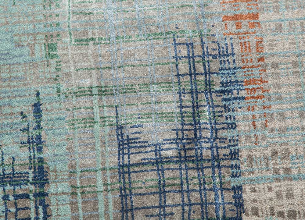 unstring by kavi blue wool and bamboo silk Hand Knotted Rug - CloseUp