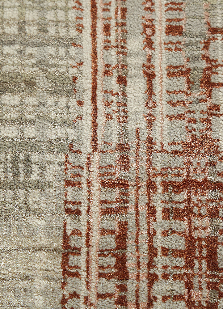 unstring by kavi beige and brown wool and bamboo silk Hand Knotted Rug - CloseUp