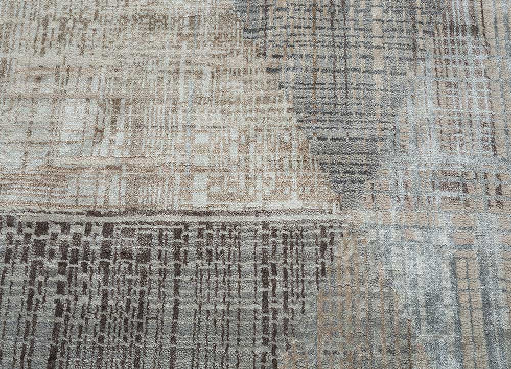 unstring by kavi grey and black wool and bamboo silk Hand Knotted Rug - CloseUp