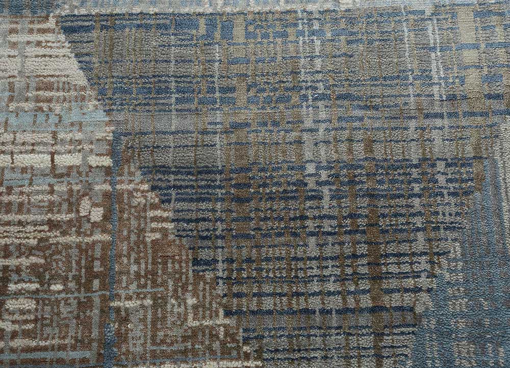 unstring by kavi blue wool and bamboo silk Hand Knotted Rug - CloseUp