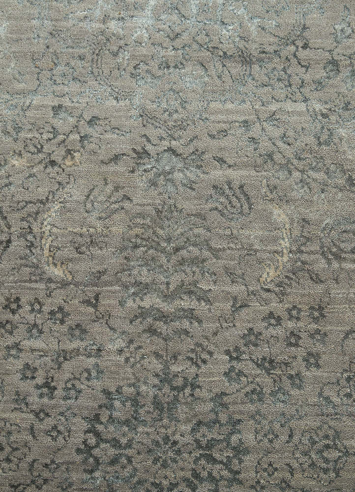 far east grey and black wool and bamboo silk Hand Knotted Rug - CloseUp