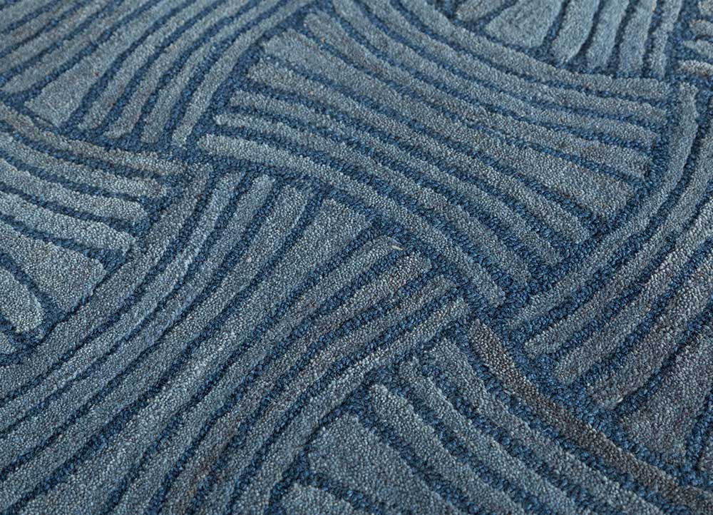 pathways blue wool Hand Tufted Rug - CloseUp
