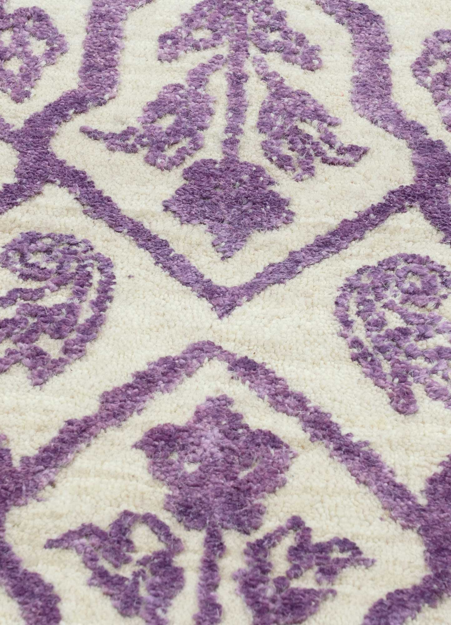 far east pink and purple wool and silk Hand Knotted Rug - CloseUp