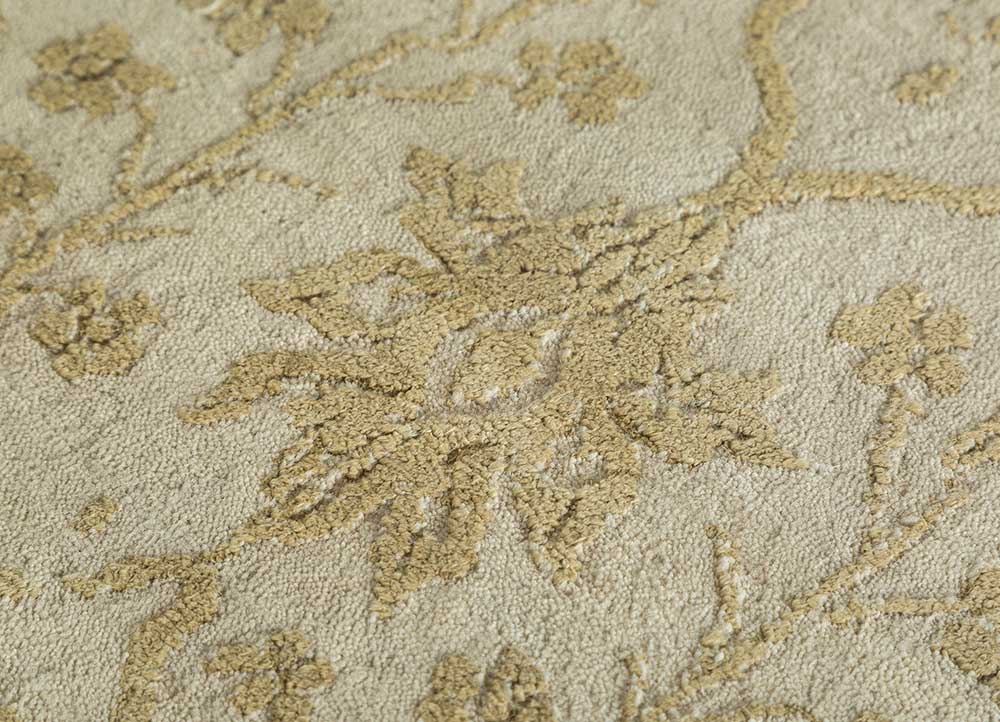 far east beige and brown wool and silk Hand Knotted Rug - CloseUp