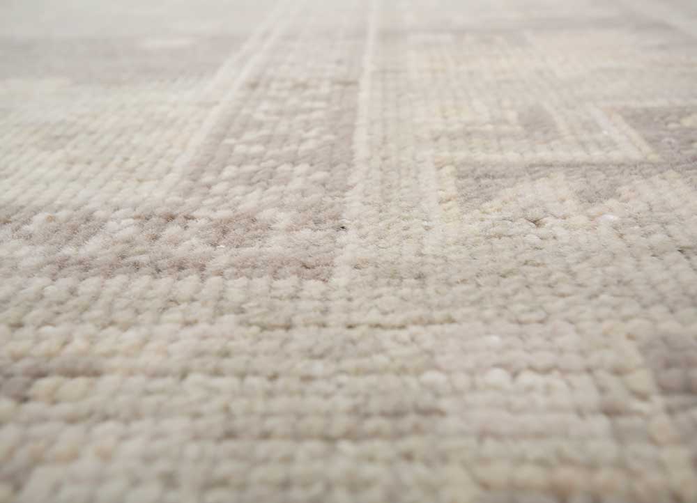 thyme beige and brown wool Hand Knotted Rug - CloseUp