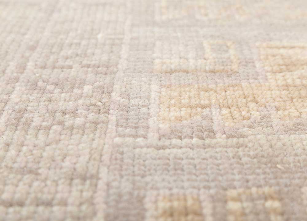 thyme beige and brown wool Hand Knotted Rug - CloseUp