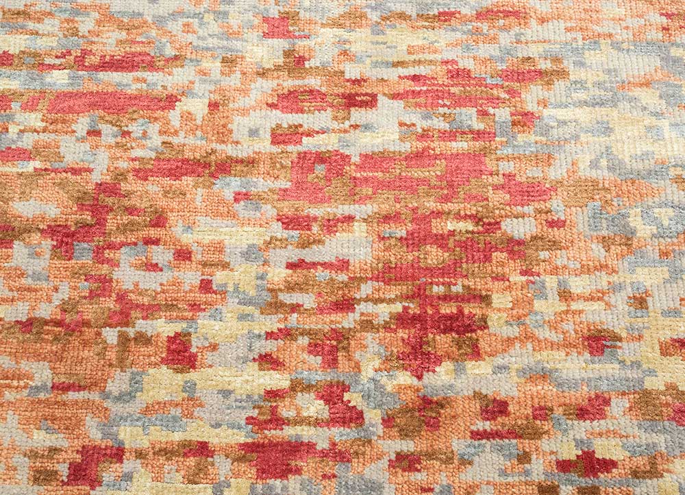 clan red and orange wool and bamboo silk Hand Knotted Rug - CloseUp