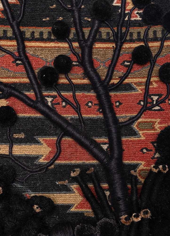 wall art grey and black wool and bamboo silk Wall Art Rug - CloseUp